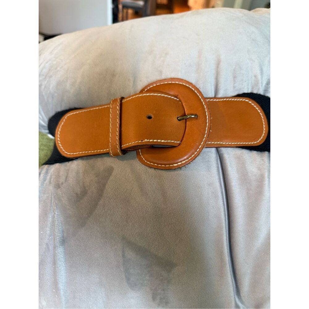 Cipriani Black Stretch & Tan Saddle Leather Belt sz S/M EUC